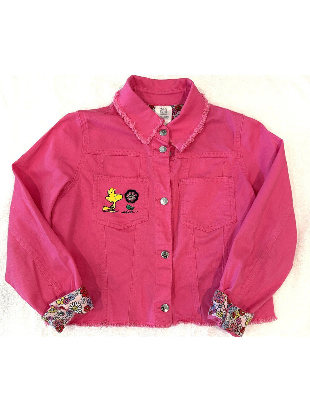 365 Kids Garanimals Girls 10 Peanuts Snoopy Woodstock Pink Denim Beaded Jacket